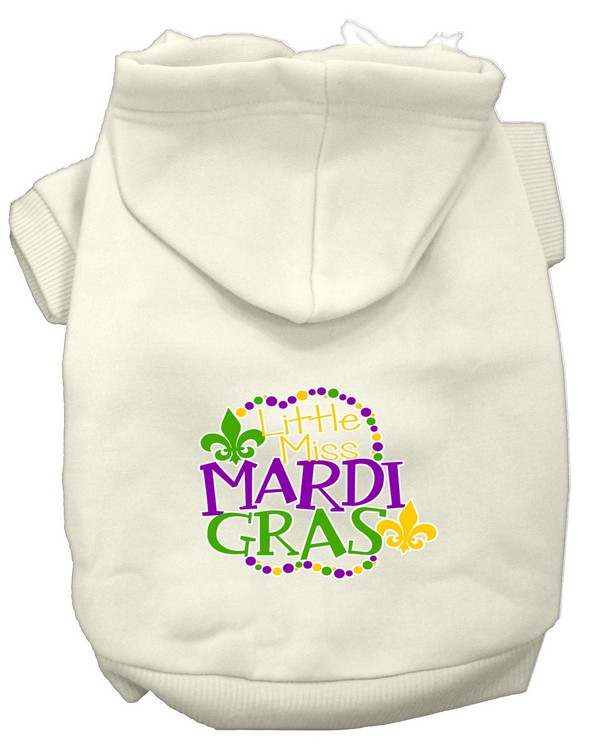 Miss Mardi Gras Screen Print Mardi Gras Dog Hoodie Cream XS